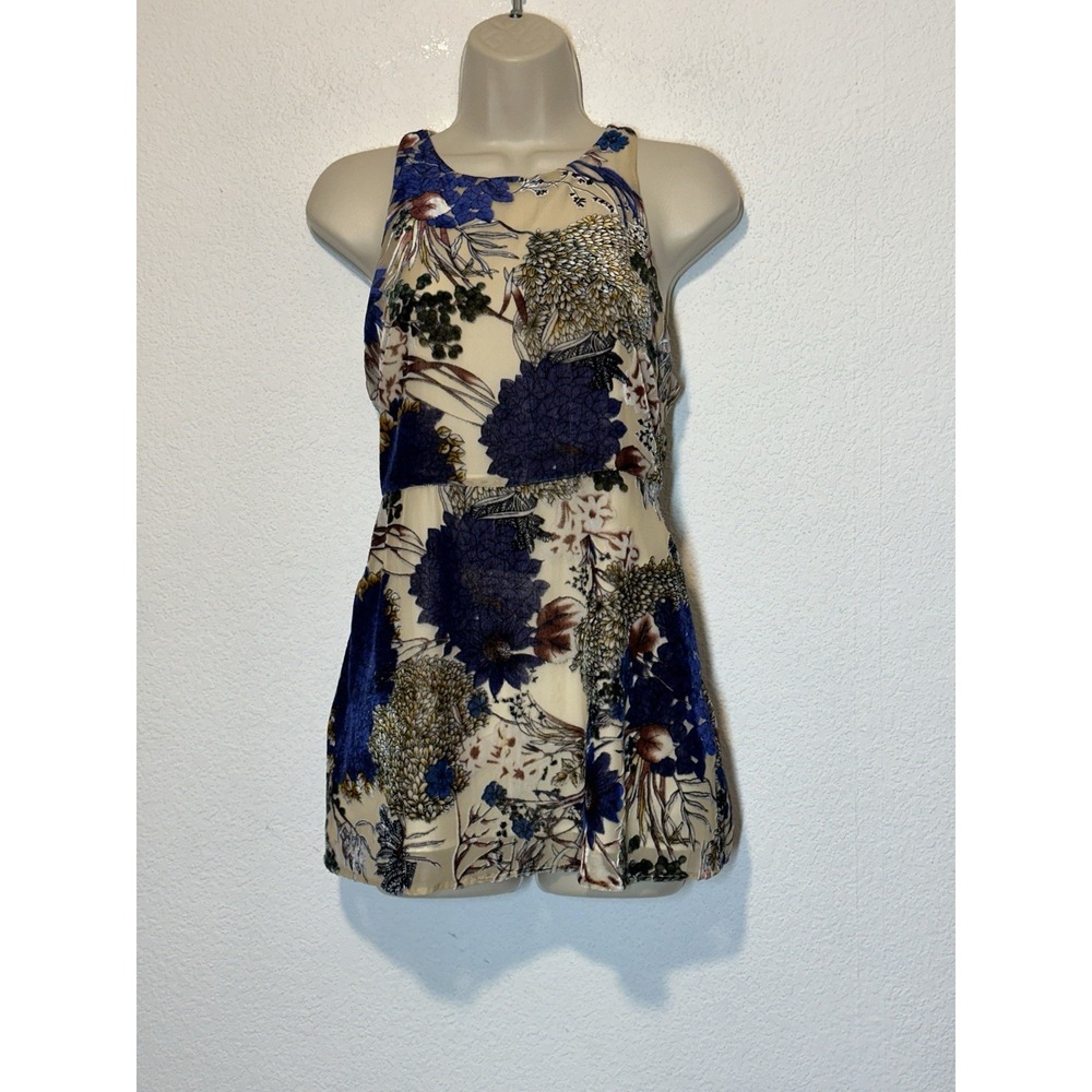 Y2K Line & Dot Velvet Burnout Baby Doll Halter Top Floral‎ Pockets Boho Festival
